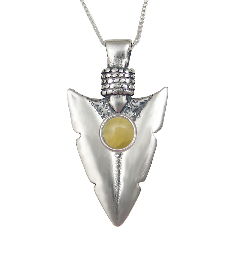 Sterling Silver Arrowhead of the Ancients Pendant With Yellow Aragonite